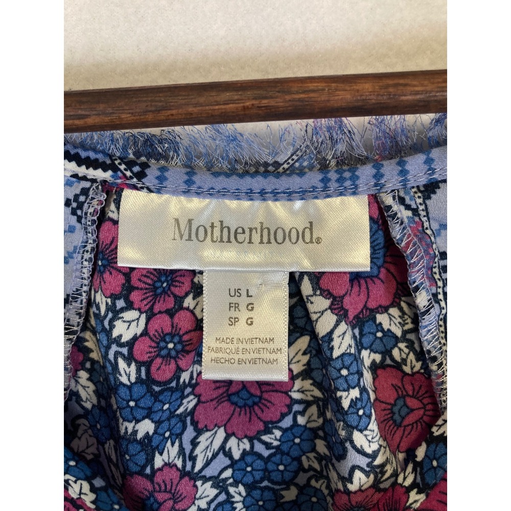 Boho Floral Motherhood Maternity Womens Large Blue Pink Mixed Print Ruffle Top - Picture 3 of 10
